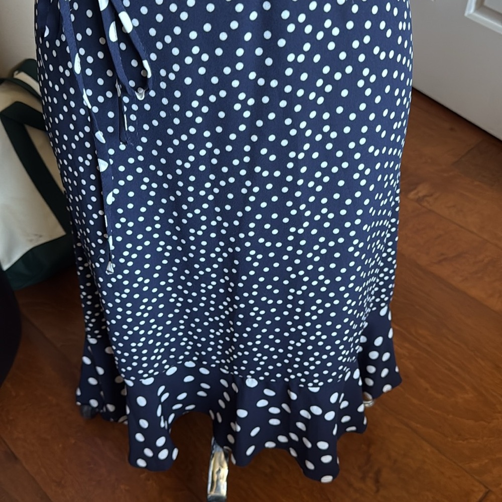 A New Day Mixed Polka Dot One Shoulder Ruffle Midi Dress - Navy Blue/White - S - Picture 4 of 11